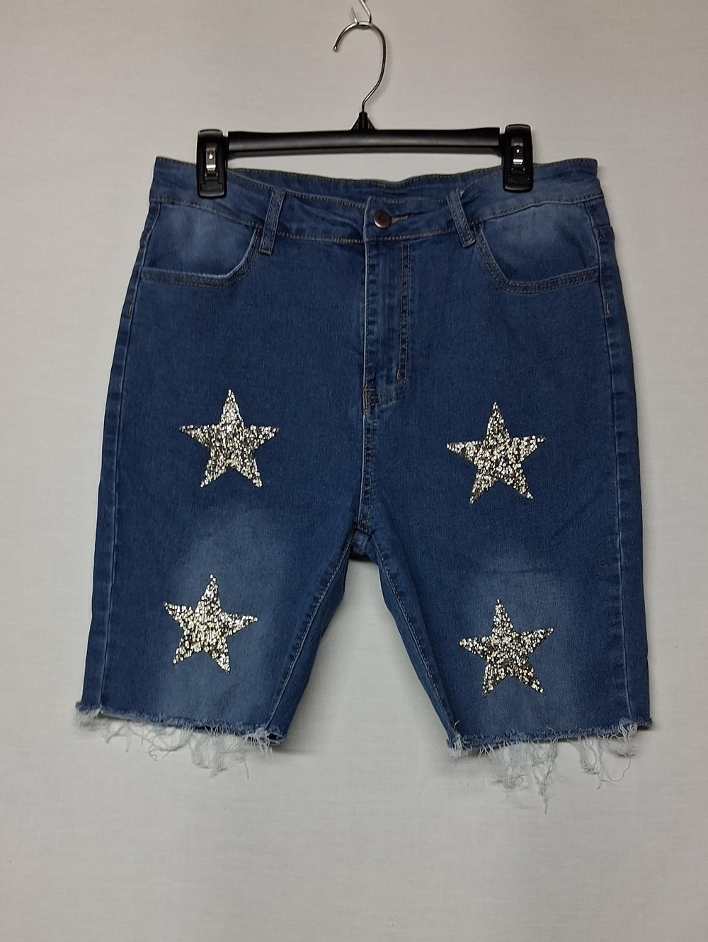 Denim Star Embellished Women's Shorts - Blue